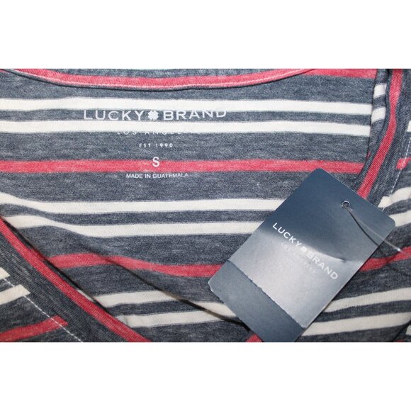 Lucky Brand Womens Multicolor Striped V Neck Short Sleeve Tee Shirt S NWT - Picture 6 of 6